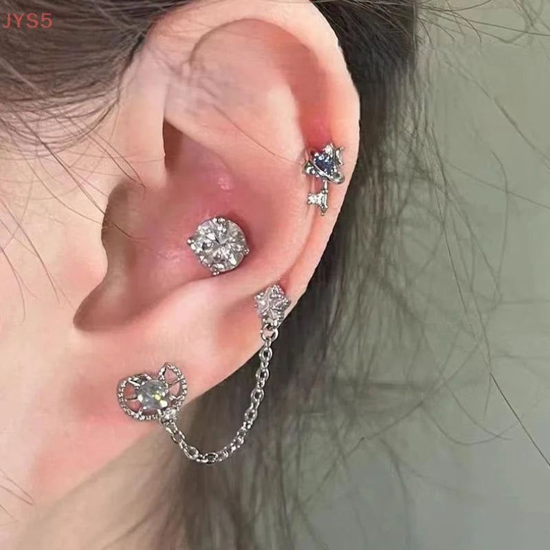 Double Ear Hole Ear Bone Chain Sweet Cool Y2K Dazzle Color 2025 New Earrings