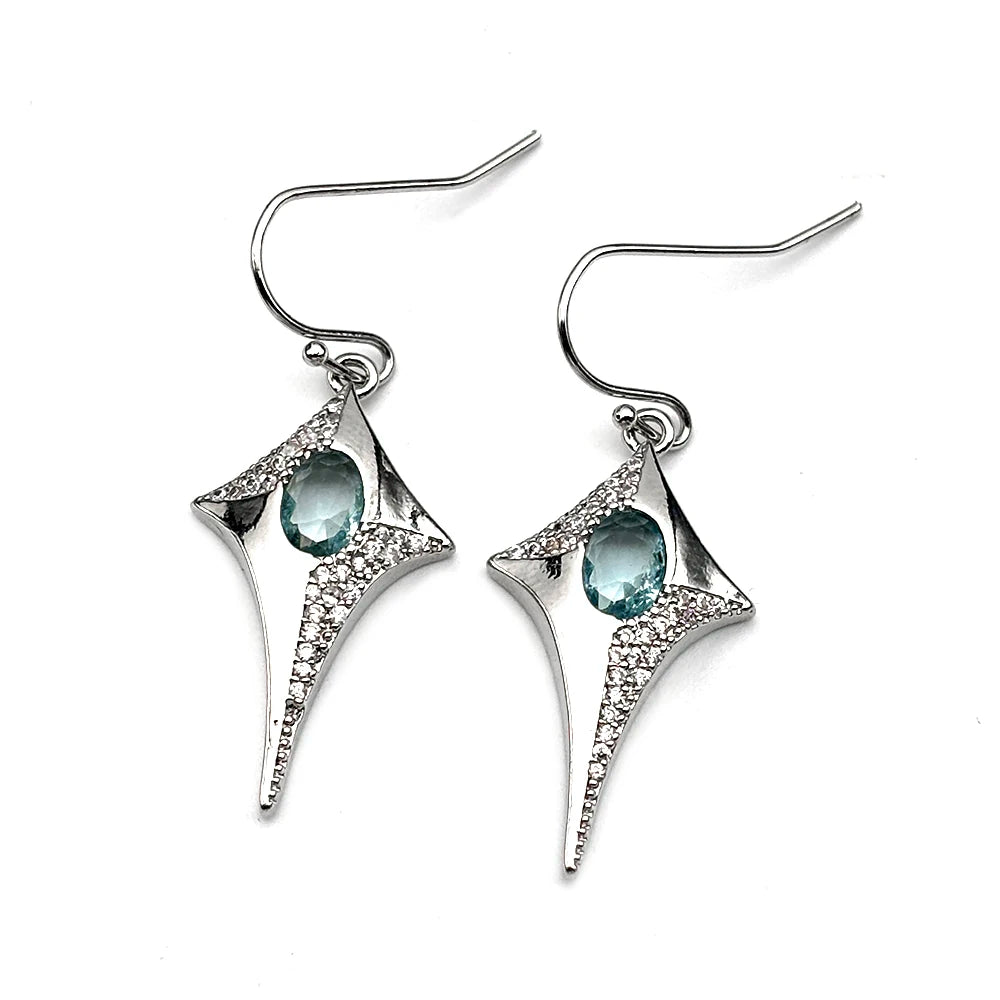 Punk Kpop Shiny Blue Zircons Bling Starbrust Copper Drop Earrings for Women Silver Color Y2K Dangle Earrings Party Jewelry Gift
