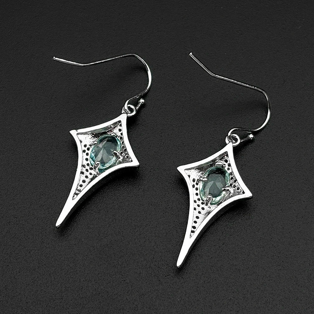 Punk Kpop Shiny Blue Zircons Bling Starbrust Copper Drop Earrings for Women Silver Color Y2K Dangle Earrings Party Jewelry Gift