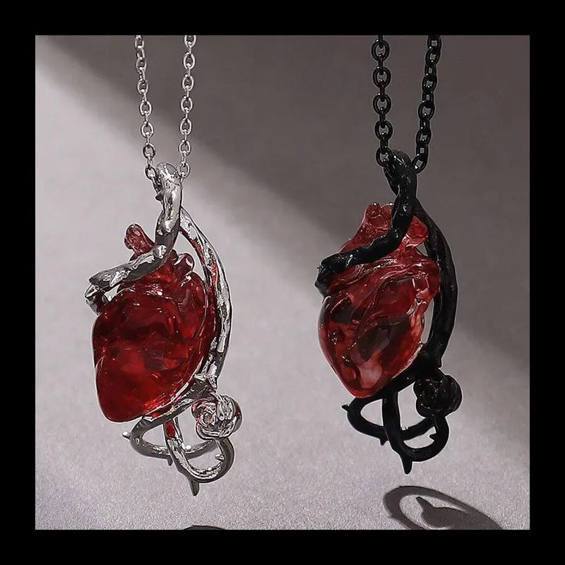 Vintage Necklace Hip Hop Punk Goth Thorns Flower Heart Earrings Creative Fashion Niche Halloween