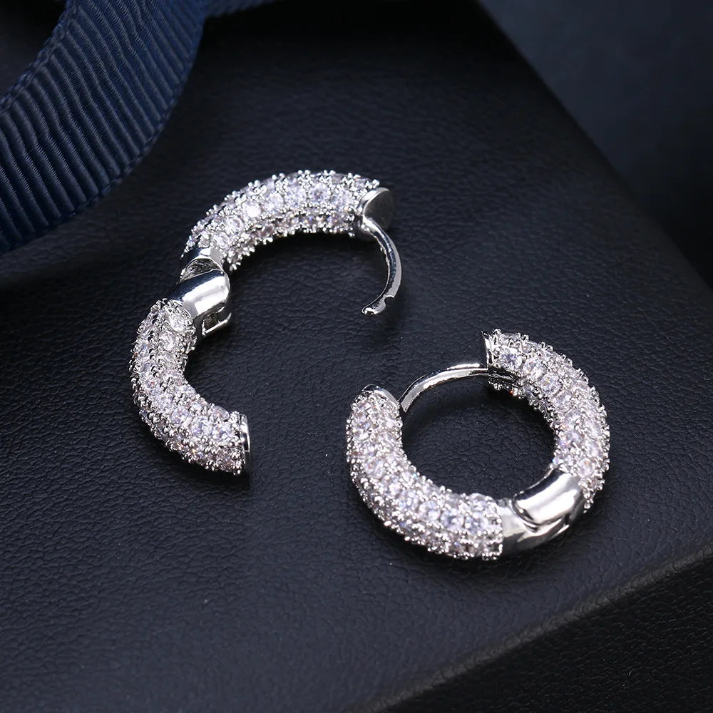Luxury Fashion Silver Color Punk Hoop Earrings For Men Cubic Zirconia Huggie Cartilage Cuff Hypoallergenic Earrings Jewelry
