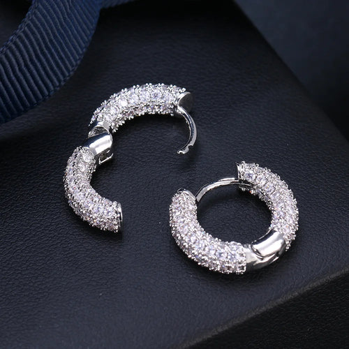 Luxury Fashion Silver Color Punk Hoop Earrings For Men Cubic Zirconia Huggie Cartilage Cuff Hypoallergenic Earrings Jewelry