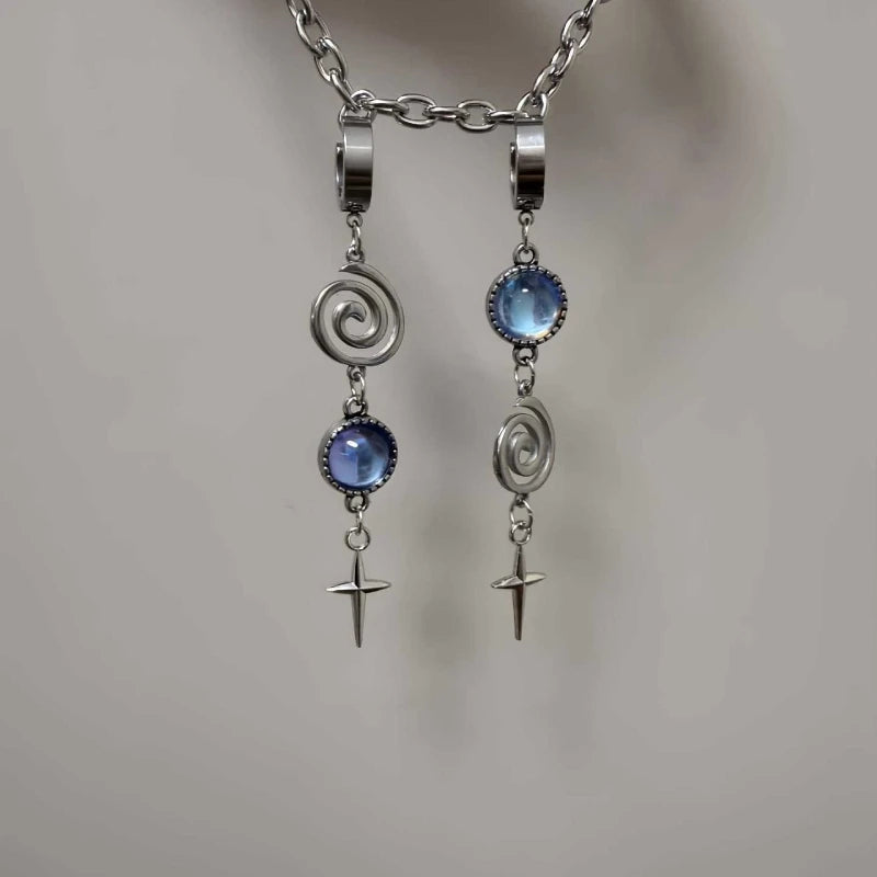 Punk Style Vortex Circular Inlaid Zircon Cross Pendant Earrings, Women's Y2k Personalized Holiday Accessories Jewelry