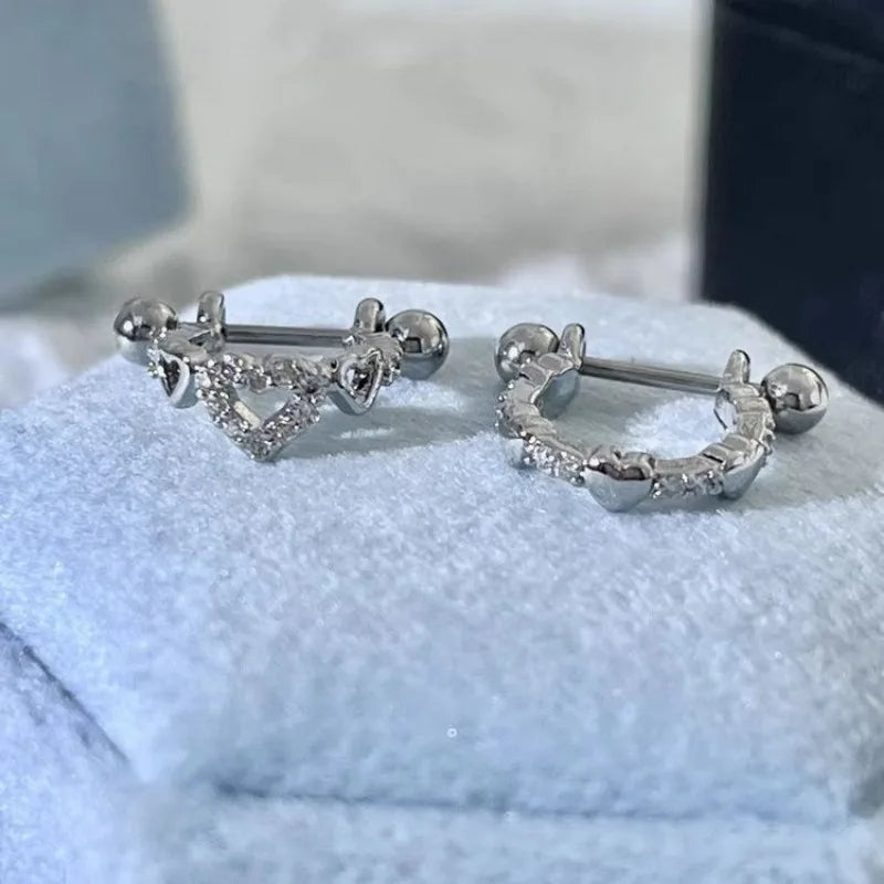 New Hollow Heart Zircon 316L Stainless Steel Annular Ear Bone Nail,Trendy U-Shaped Titanium Steel Earring,Y2K Punk Jewelry